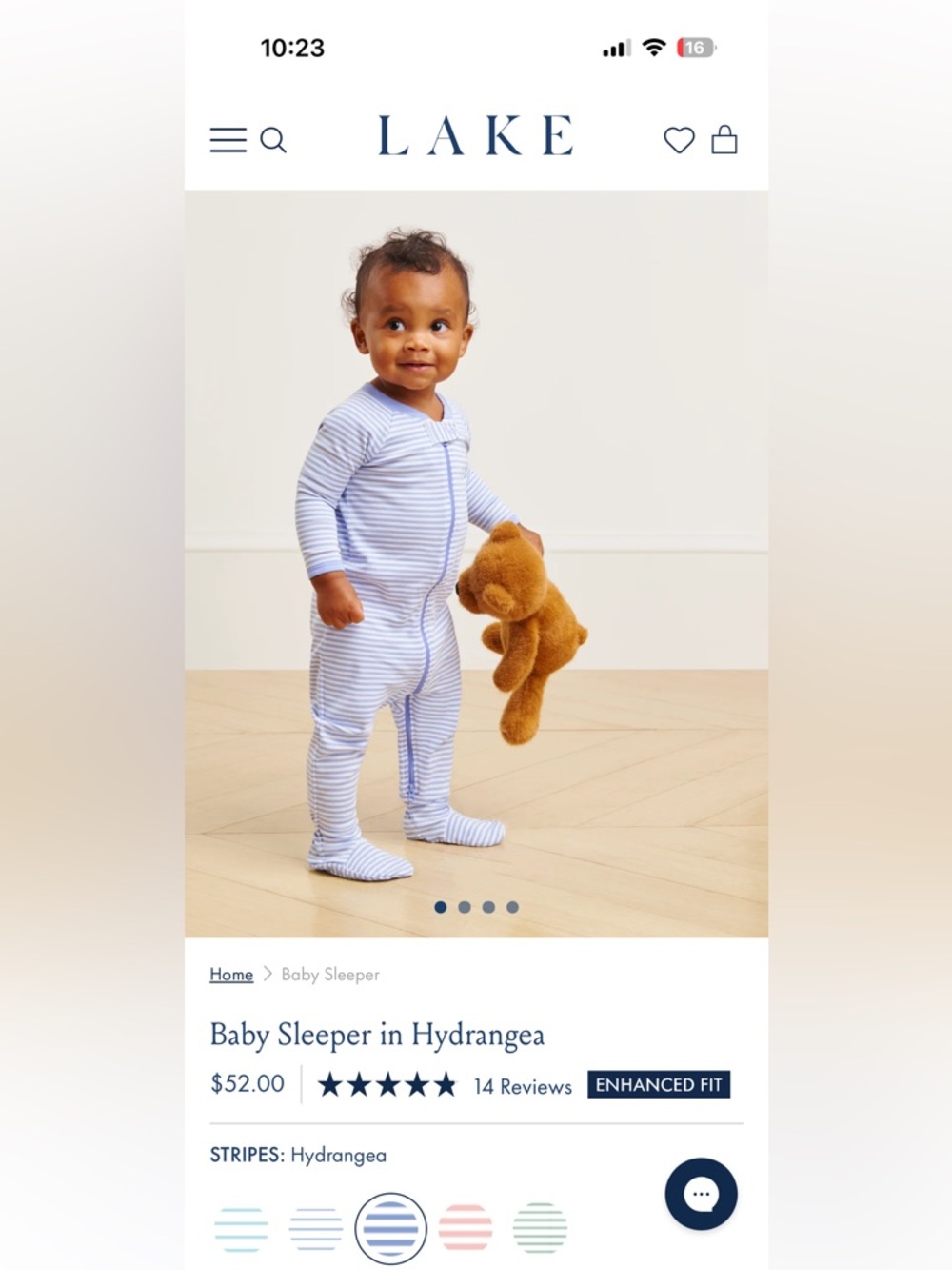 LAKE Baby Sleeper Hydrangea Stripe Footed One Piece 3-6 months 100% cotton